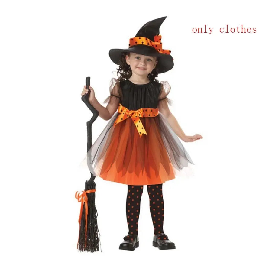 Halloween Costume for Kids Halloween Fantasy Vampire Costume Girls Long Tutu Dress Kids Carnival Outfit Gothic Feather Clothes