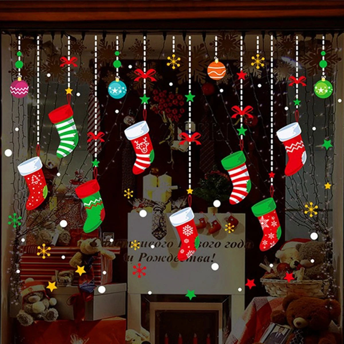 Christmas Window Stickers Merry Christmas Decorations for Home 2025 Christmas Wall Sticker Kids Room New Year Decoration 2026