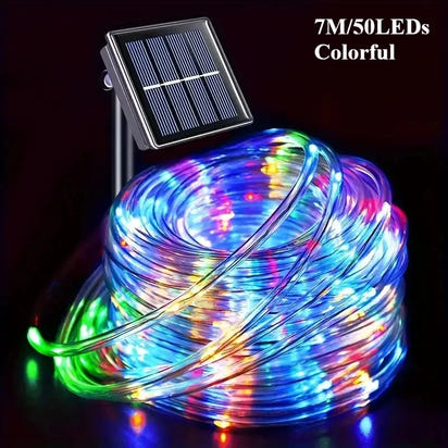 LED Solar String Lights Garden Waterproof Tube Rope Lamp Christmas Garland Fairy Lights For Outdoor Holiday Decoration Lighting