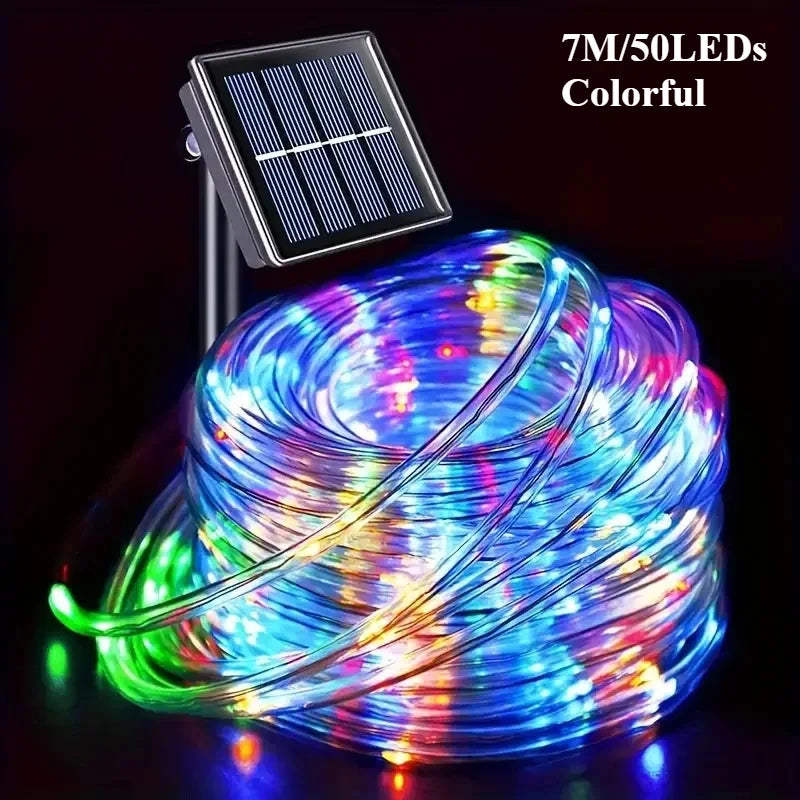 LED Solar String Lights Garden Waterproof Tube Rope Lamp Christmas Garland Fairy Lights For Outdoor Holiday Decoration Lighting
