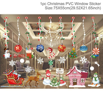 Christmas Window Stickers Merry Christmas Decorations for Home 2025 Christmas Wall Sticker Kids Room New Year Decoration 2026