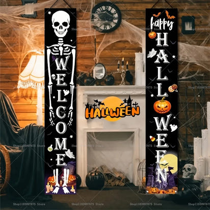 Halloween Decorations Outdoor Indoor Wellcome Banners Porch Hanging Signs for Front Door Outside Yard Garland Party Supplies