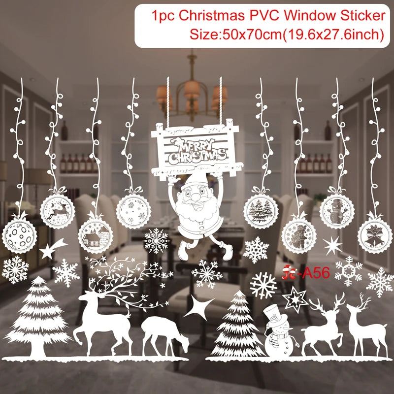 Christmas Window Stickers Merry Christmas Decorations for Home 2025 Christmas Wall Sticker Kids Room New Year Decoration 2026