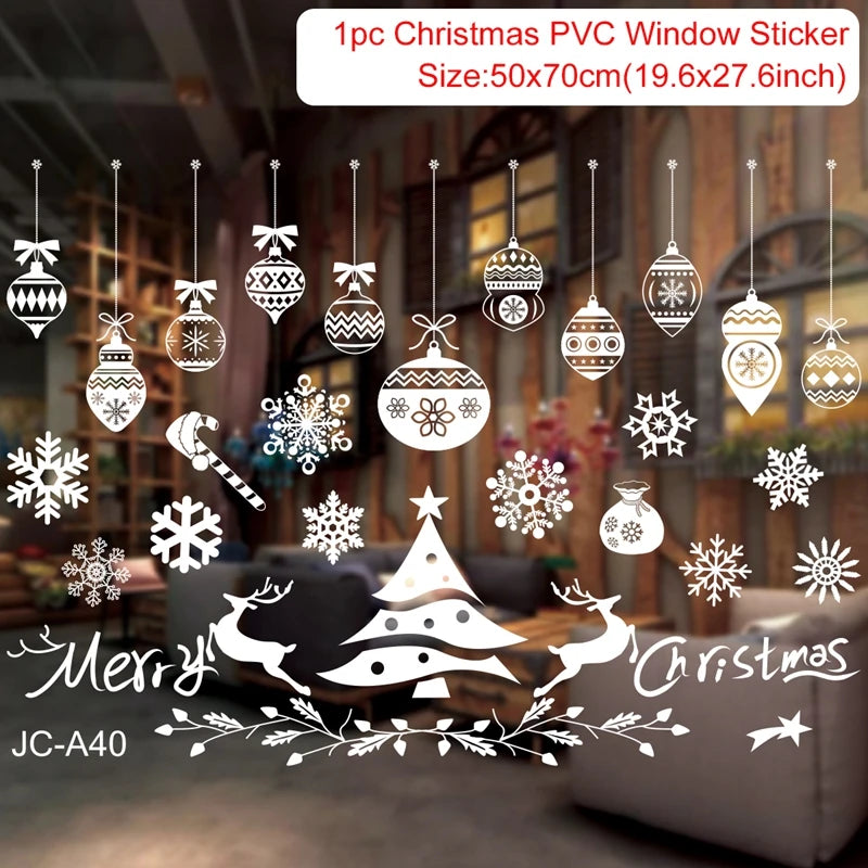 Christmas Window Stickers Merry Christmas Decorations for Home 2025 Christmas Wall Sticker Kids Room New Year Decoration 2026