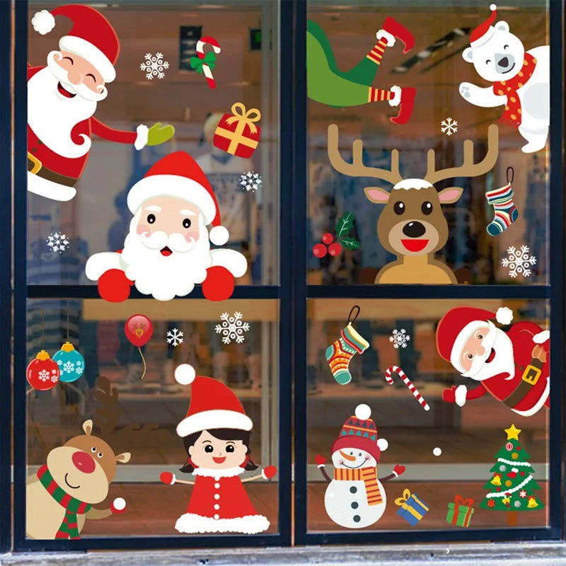 Christmas Window Stickers Merry Christmas Decorations for Home 2025 Christmas Wall Sticker Kids Room New Year Decoration 2026