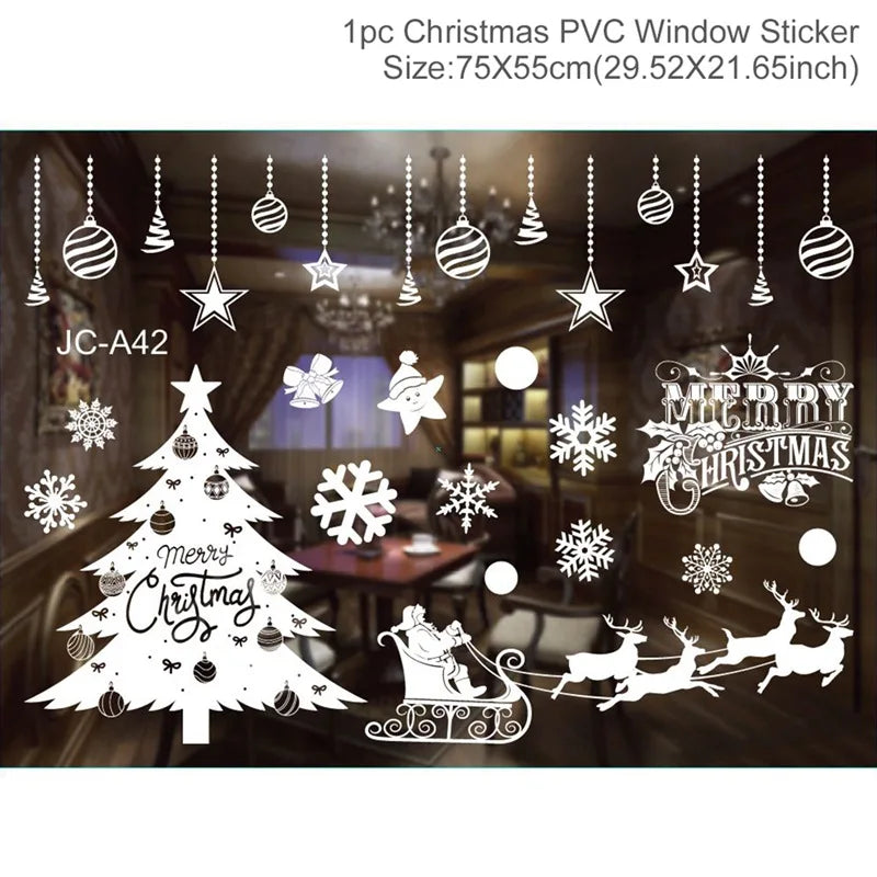 Christmas Window Stickers Merry Christmas Decorations for Home 2025 Christmas Wall Sticker Kids Room New Year Decoration 2026
