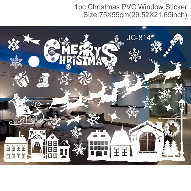 Christmas Window Stickers Merry Christmas Decorations for Home 2025 Christmas Wall Sticker Kids Room New Year Decoration 2026