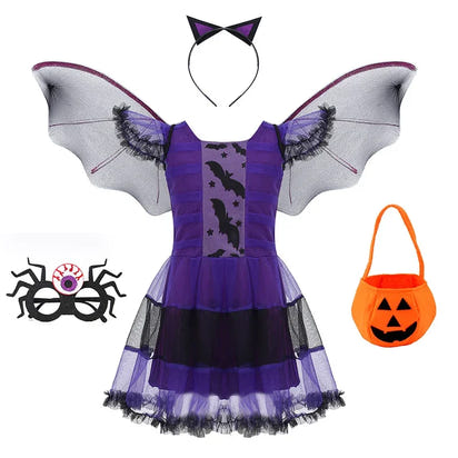 Halloween Costume for Kids Halloween Fantasy Vampire Costume Girls Long Tutu Dress Kids Carnival Outfit Gothic Feather Clothes