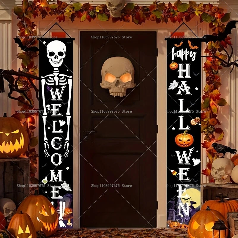 Halloween Decorations Outdoor Indoor Wellcome Banners Porch Hanging Signs for Front Door Outside Yard Garland Party Supplies