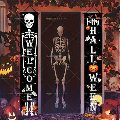Halloween Decorations Outdoor Indoor Wellcome Banners Porch Hanging Signs for Front Door Outside Yard Garland Party Supplies