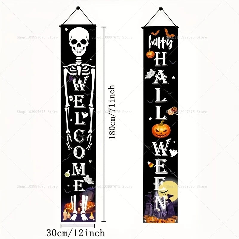 Halloween Decorations Outdoor Indoor Wellcome Banners Porch Hanging Signs for Front Door Outside Yard Garland Party Supplies