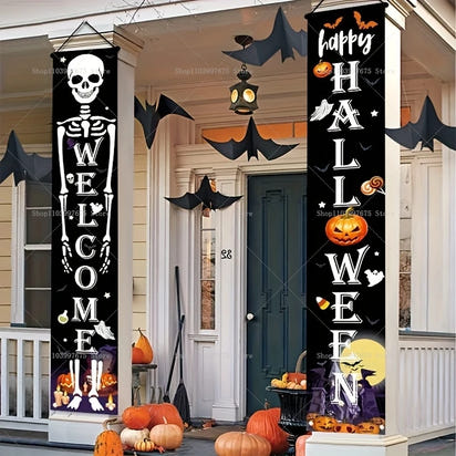 Halloween Decorations Outdoor Indoor Wellcome Banners Porch Hanging Signs for Front Door Outside Yard Garland Party Supplies