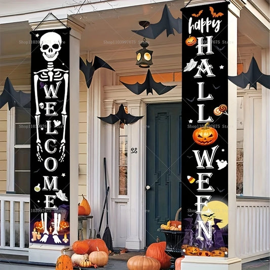 Halloween Decorations Outdoor Indoor Wellcome Banners Porch Hanging Signs for Front Door Outside Yard Garland Party Supplies